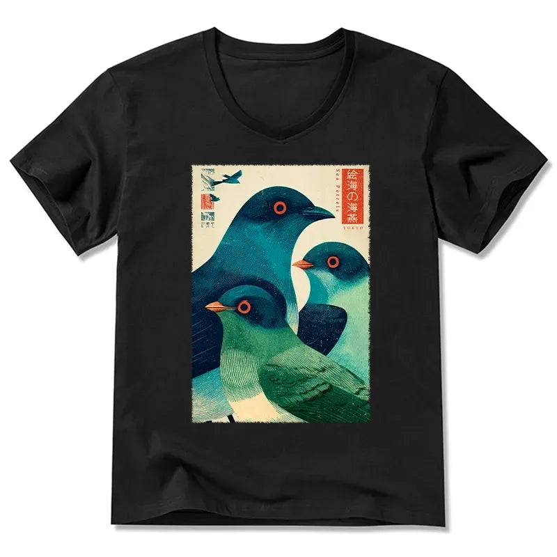 Japanese ukiyo-e v-neck t-shirt for casual wear