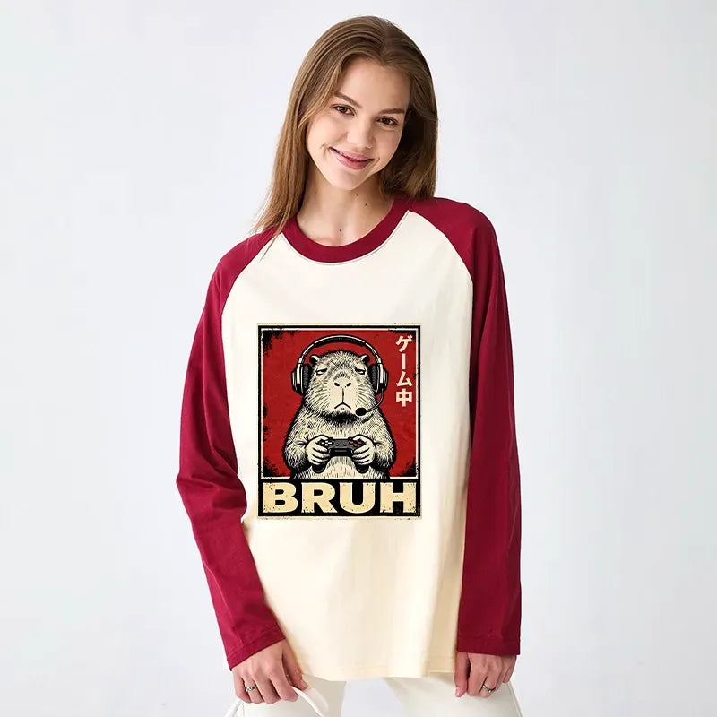 Funny Capybara Raglan Tee for Daily Wear