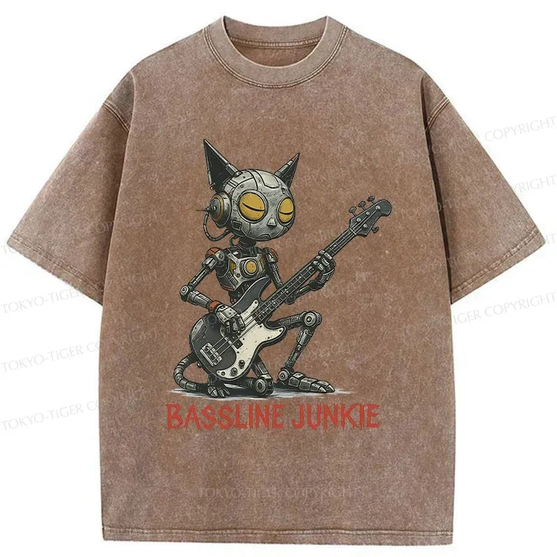 Japanese robot cat playing bass t-shirt