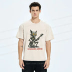 Kyoto-Lion Robot Cat Playing Bass Washed T-Shirt