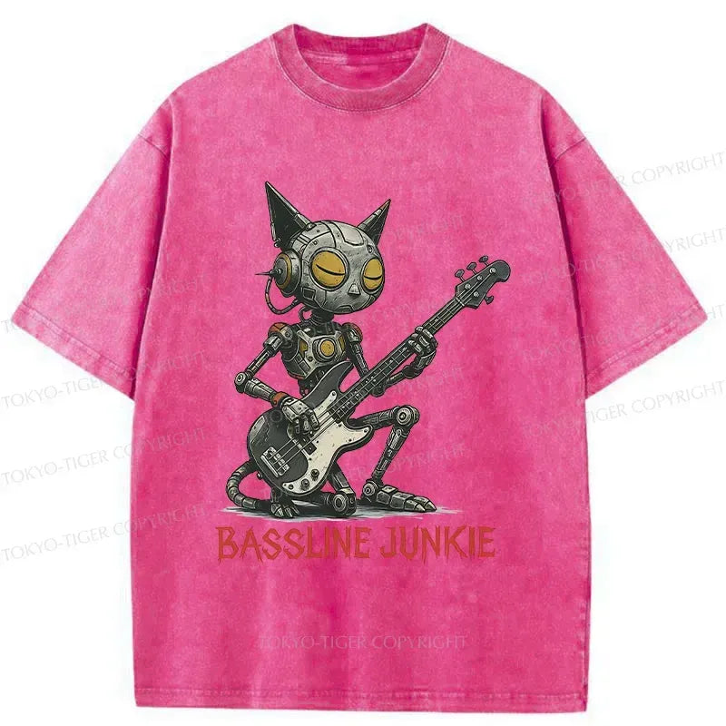 Japanese robot cat playing bass t-shirt