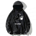 Kyoto-Lion Crow Drinking Black Coffee Funny Washed Hoodie