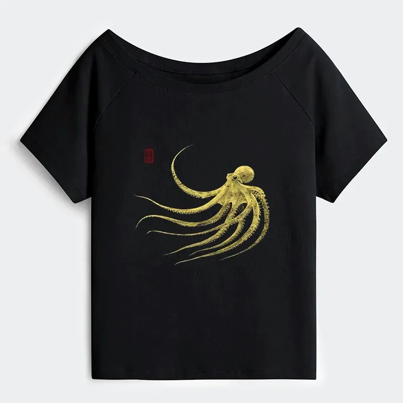 Off Shoulder Octopus Tee for Casual Wear