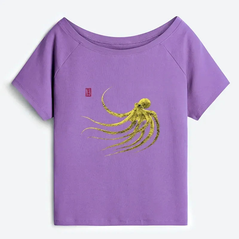 Off Shoulder Octopus Tee for Casual Wear
