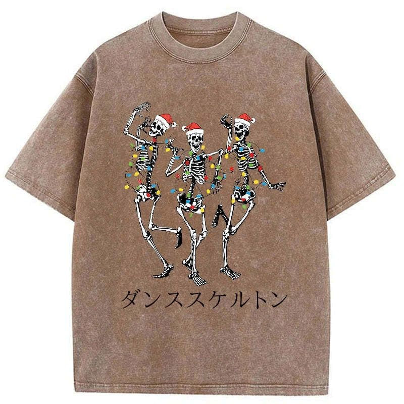 Kyoto-Lion Skeleton Dancing Christmas Washed T-Shirt