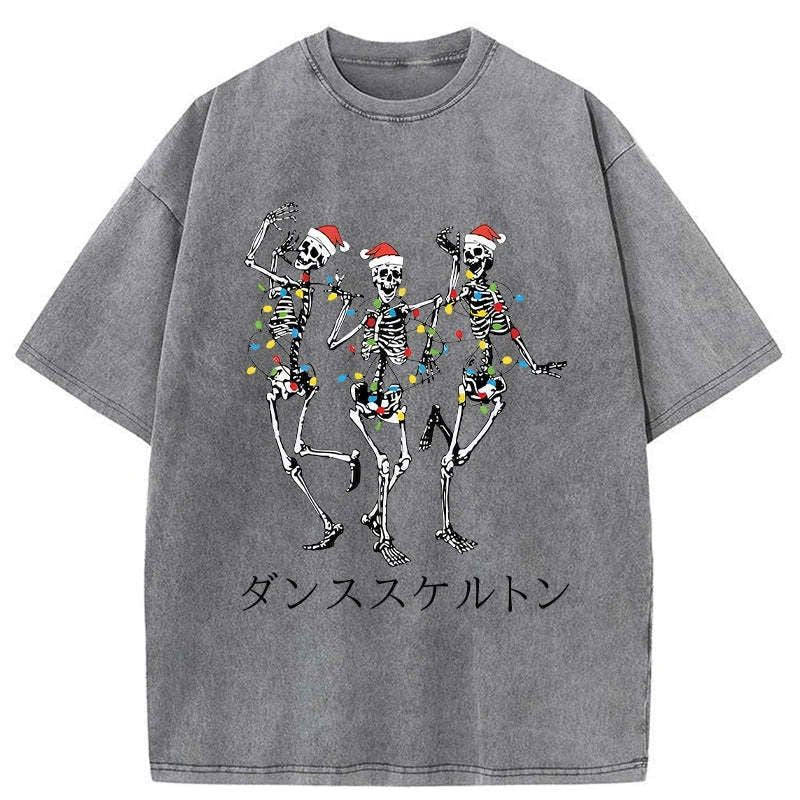 Kyoto-Lion Skeleton Dancing Christmas Washed T-Shirt