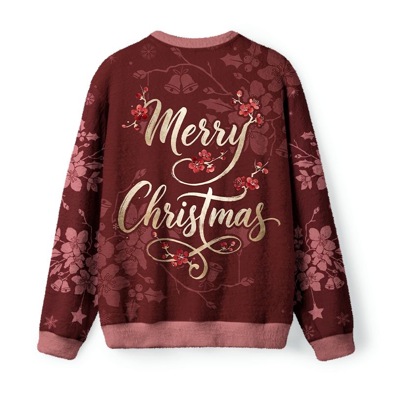 Kyoto-Lion Winter Plum Resilience Fuzzy Christmas Ugly Sweatshirt
