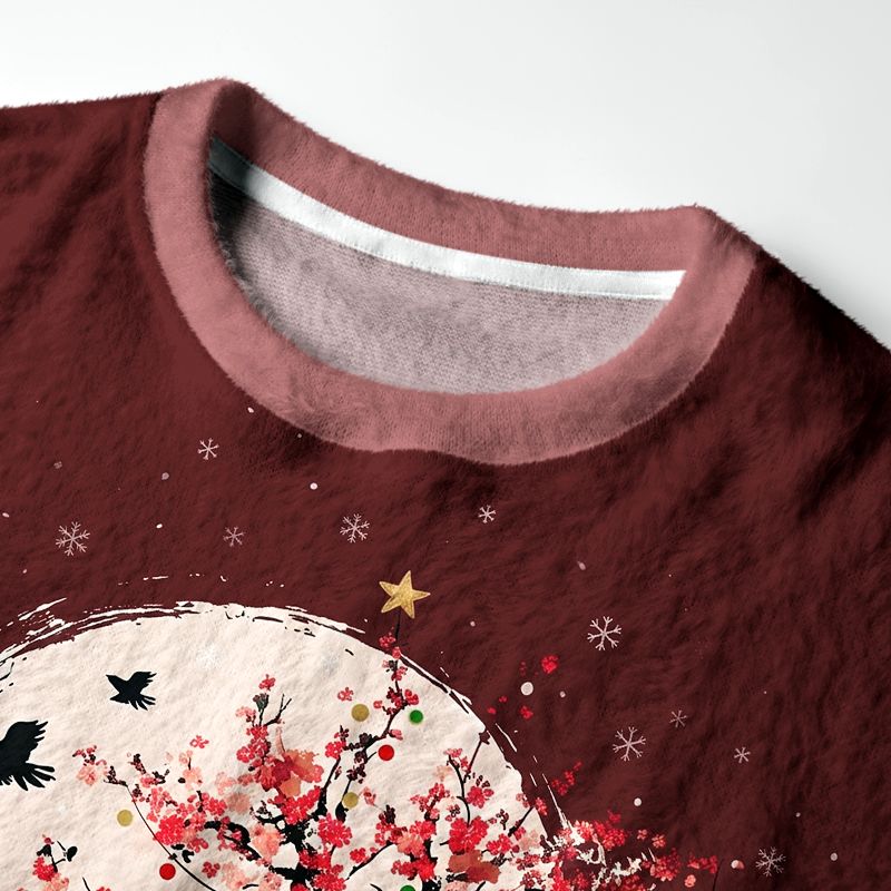Kyoto-Lion Winter Plum Resilience Fuzzy Christmas Ugly Sweatshirt