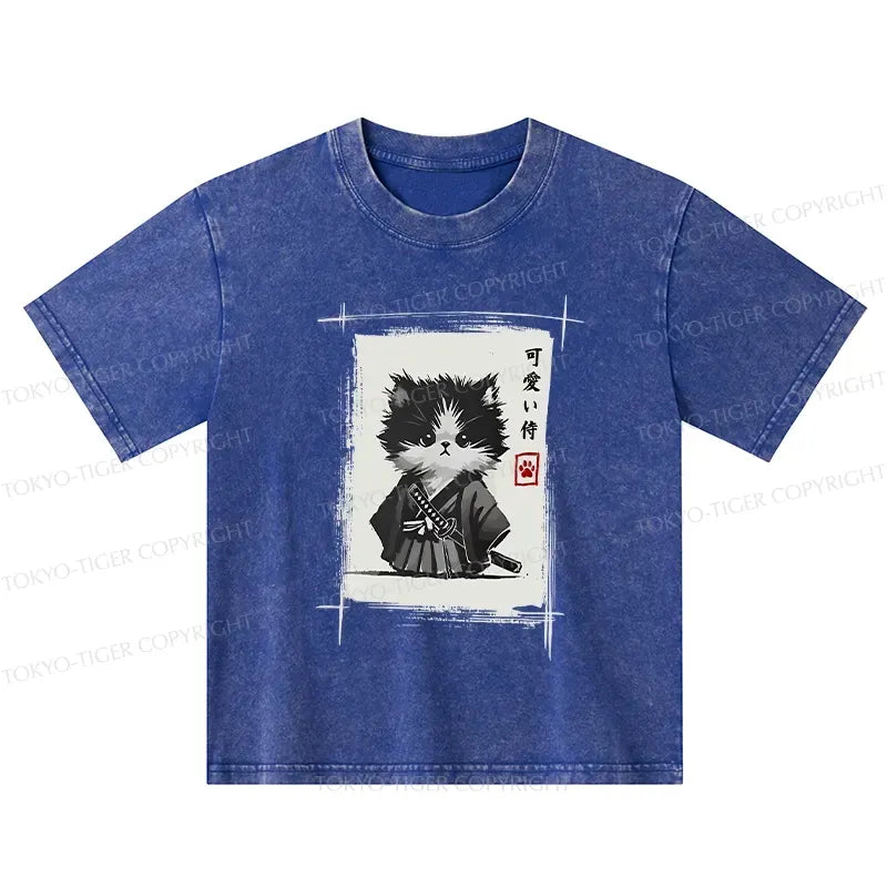 Washed Samurai Kitten T-Shirt for Kids