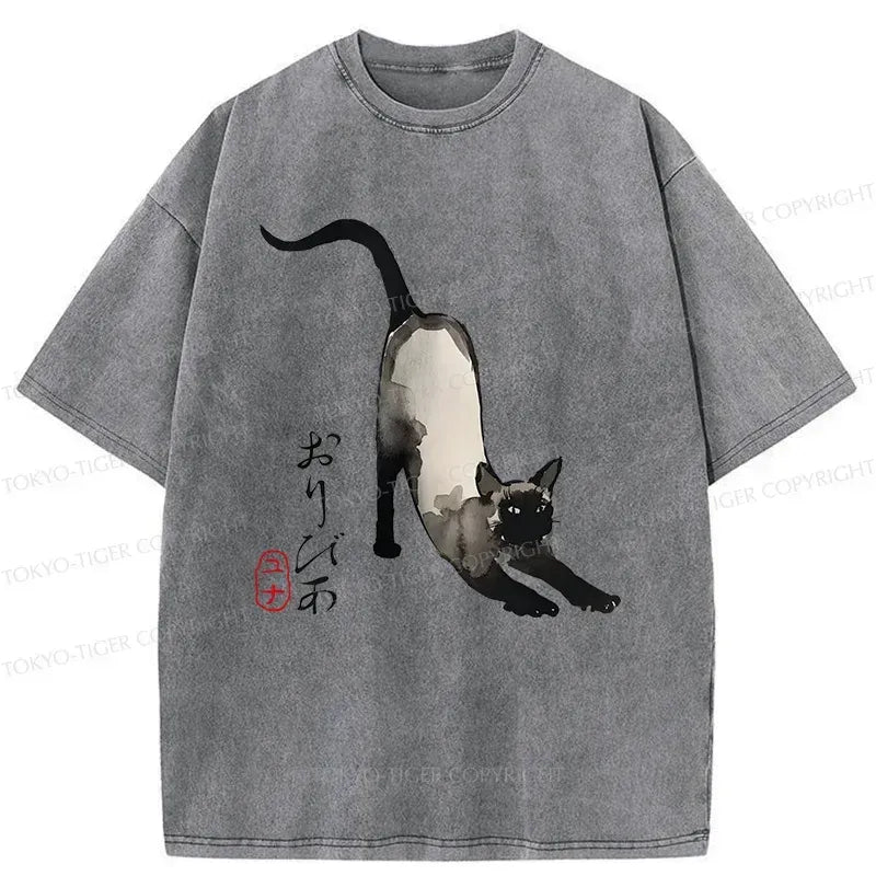 Washed Unisex Cat Tee for Daily Wear