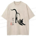 Washed Unisex Cat Tee for Daily Wear