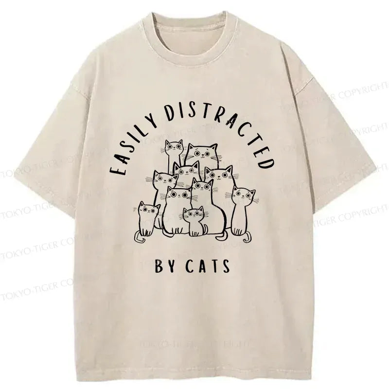 Japanese Washed Cat T-Shirt for Daily Wear