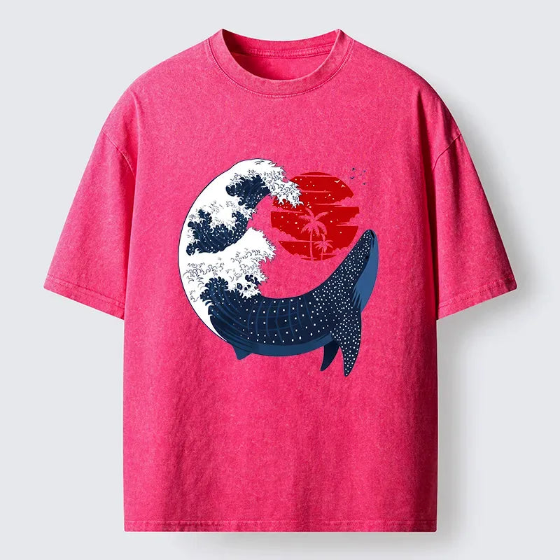 Japanese Whale Wave T-Shirt for Summer
