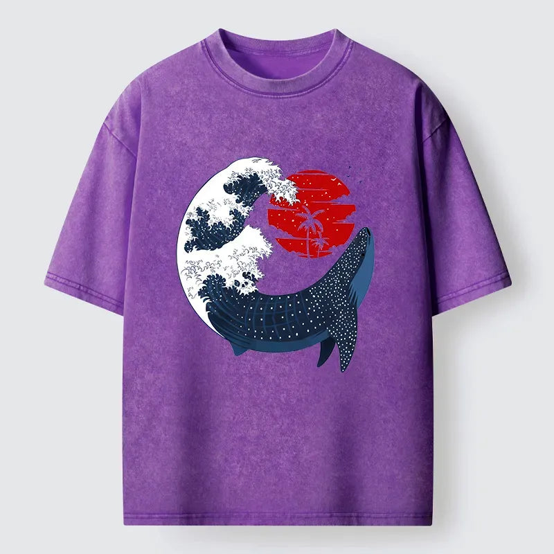 Japanese Whale Wave T-Shirt for Summer