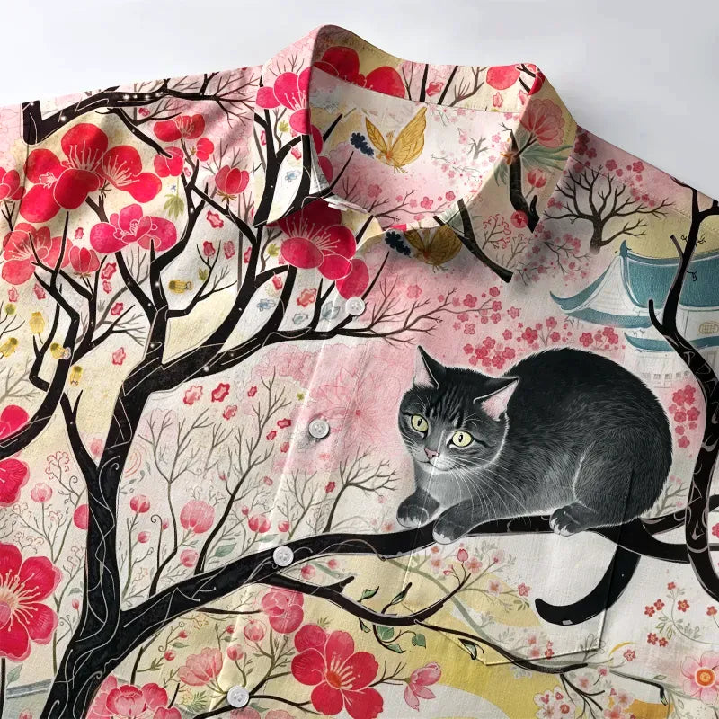 Vintage Ukiyo-e Cat Shirt for Summer