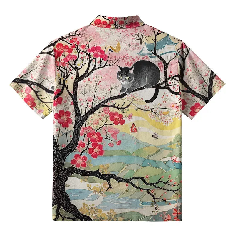 Vintage Ukiyo-e Cat Shirt for Summer