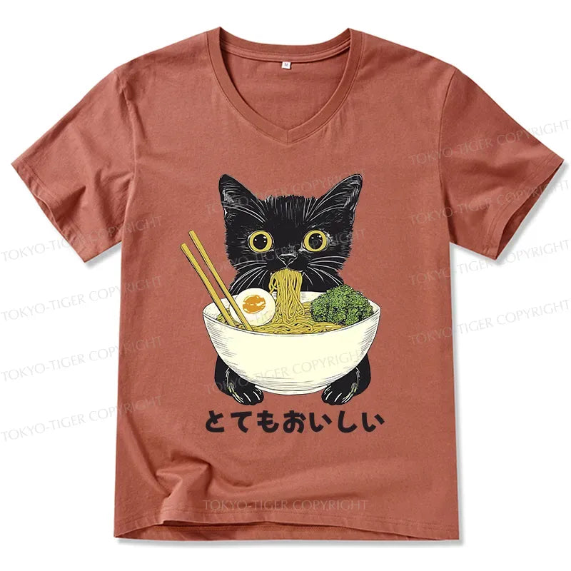 Cute Ramen Cat Vintage V-Neck Tee