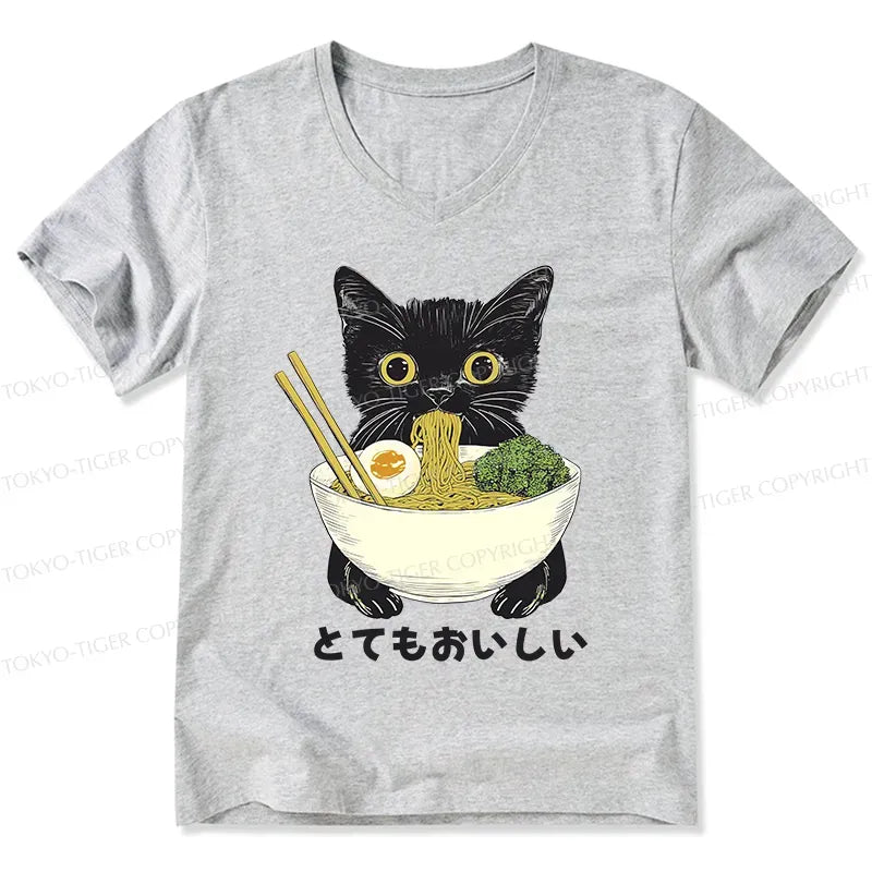 Kyoto-Lion Ramen Lover Cute Cat V-Neck Classic T-Shirt