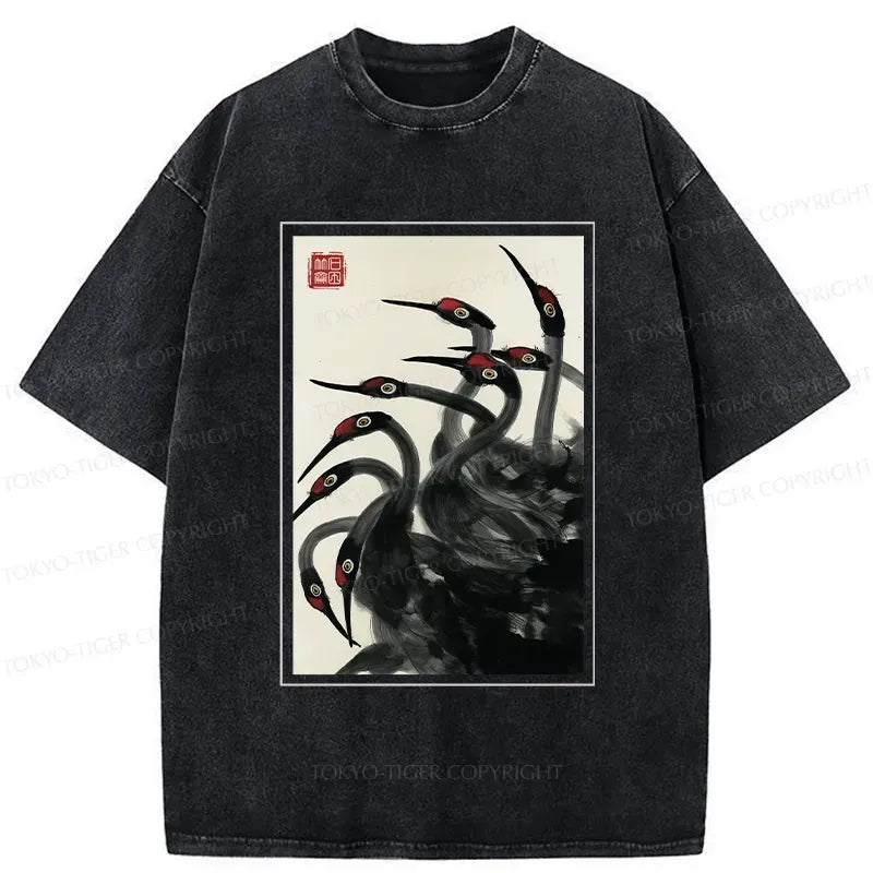 Japanese Retro Red Crowned Crane T-Shirt