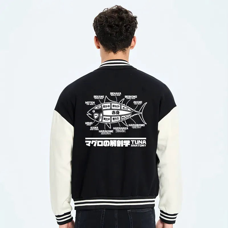 Kyoto-Lion Tuna Dissection Map Japanese Embroidery Varsity Jacket