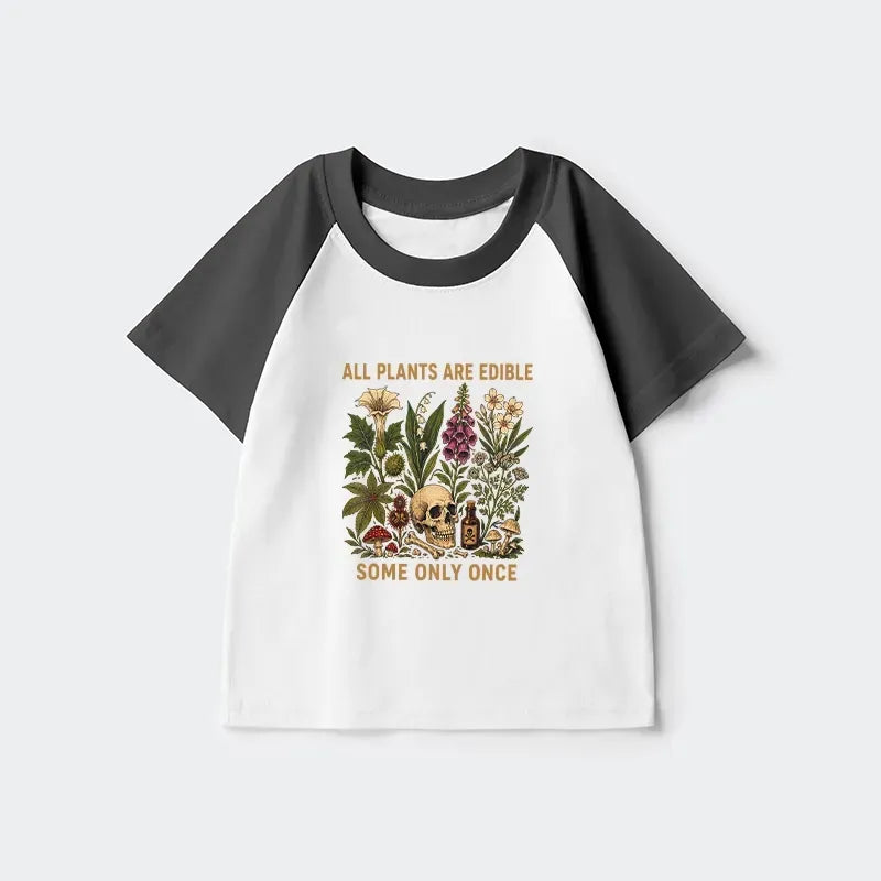 Kyoto-Lion Edible Plants Some Only Once Joke Kids Raglan T-shirt