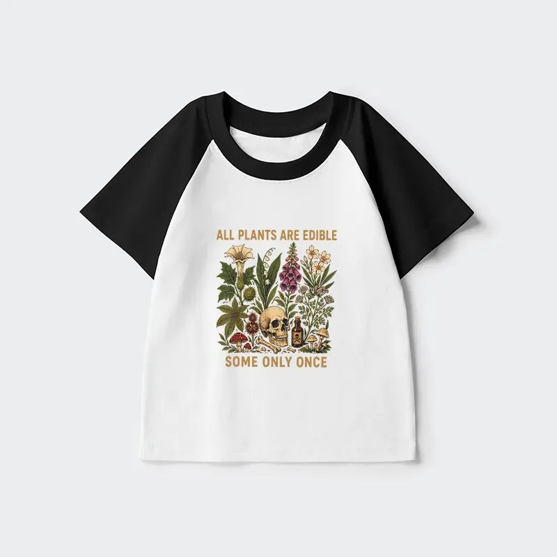 Kyoto-Lion Edible Plants Some Only Once Joke Kids Raglan T-shirt