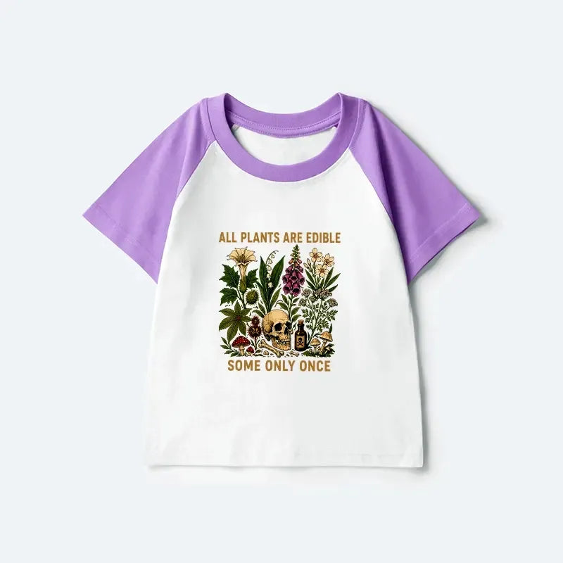 Kyoto-Lion Edible Plants Some Only Once Joke Kids Raglan T-shirt