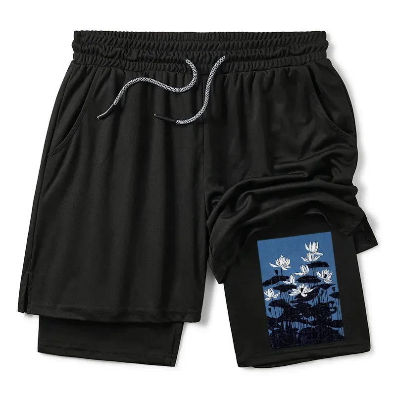 blue lotus japanese art training shorts