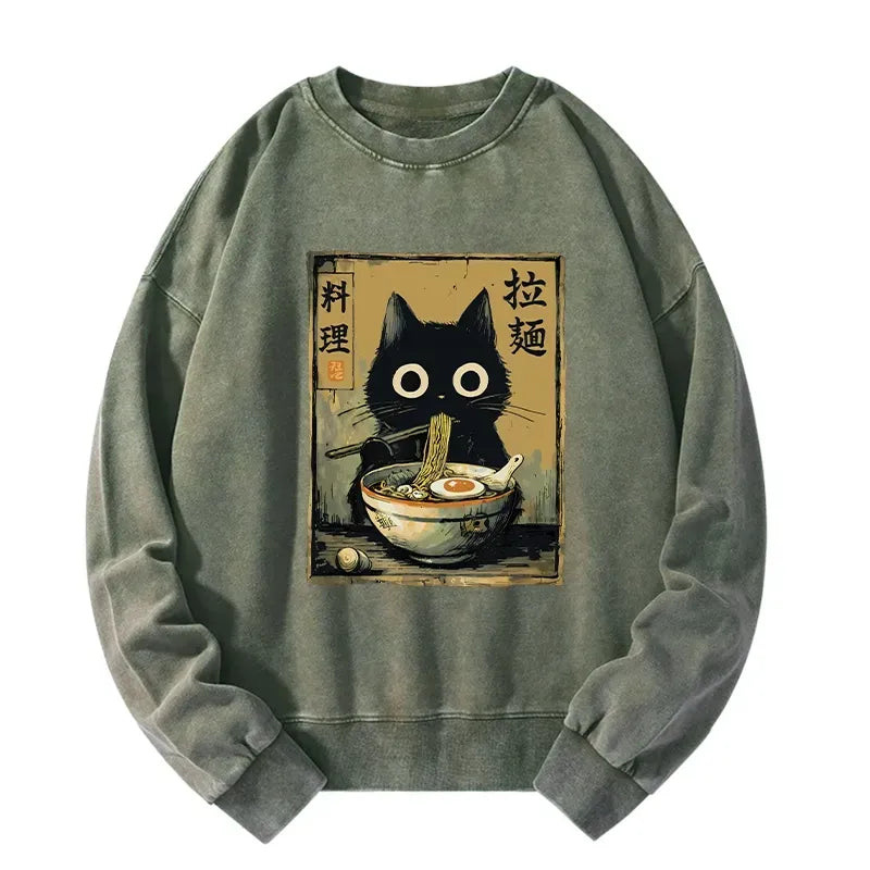 Japanese Black Cat Ramen Sweatshirt