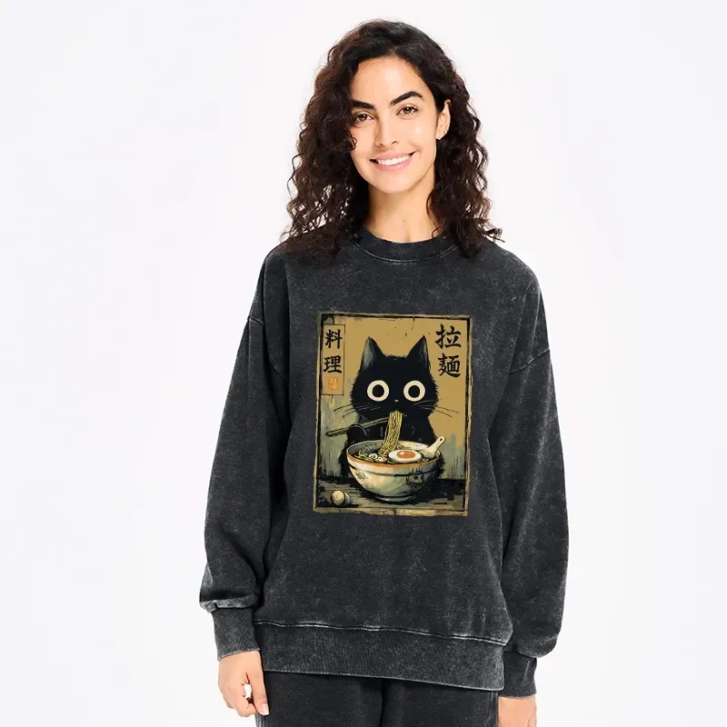 Japanese Black Cat Ramen Sweatshirt