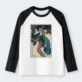 Kyoto-Lion Peacocks In Snowy Pines Raglan Long Sleeve T-shirt