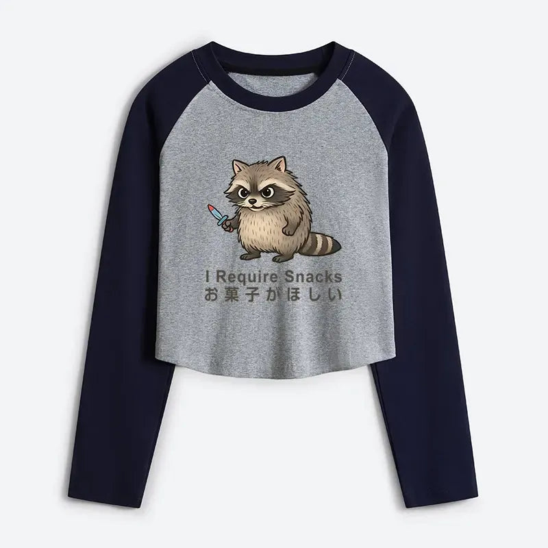 Funny Raccoon Japanese Crop T-Shirt