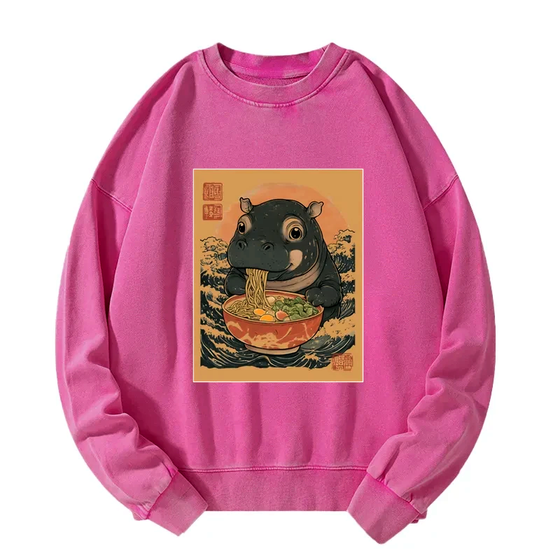 Kyoto-Lion Moo Deng Eat Ramen Washed Sweatshirt