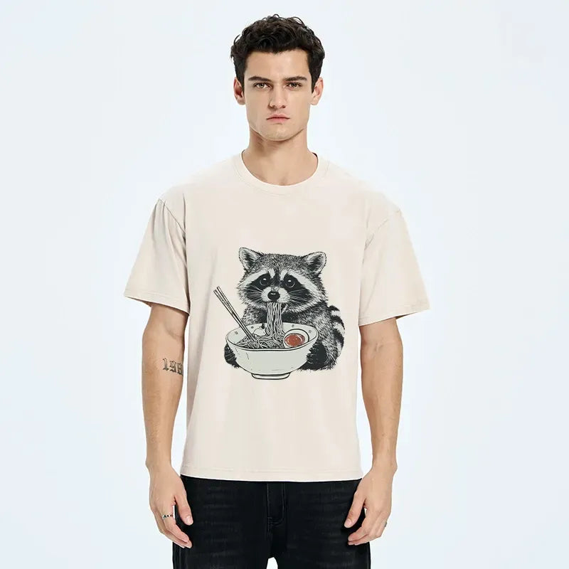 funny raccoon eating ramen t-shirt for daily wear