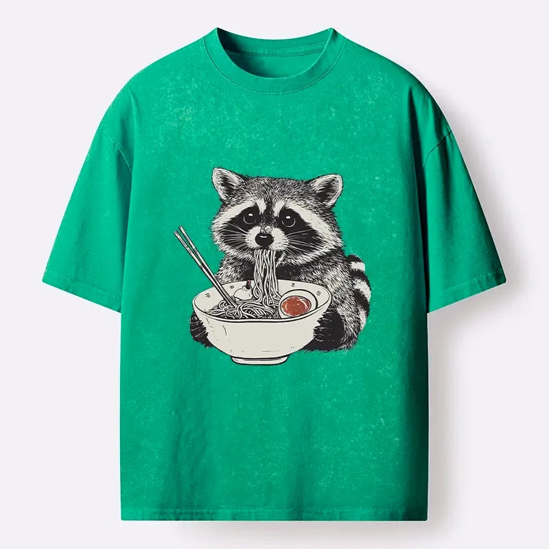 funny raccoon eating ramen t-shirt for daily wear