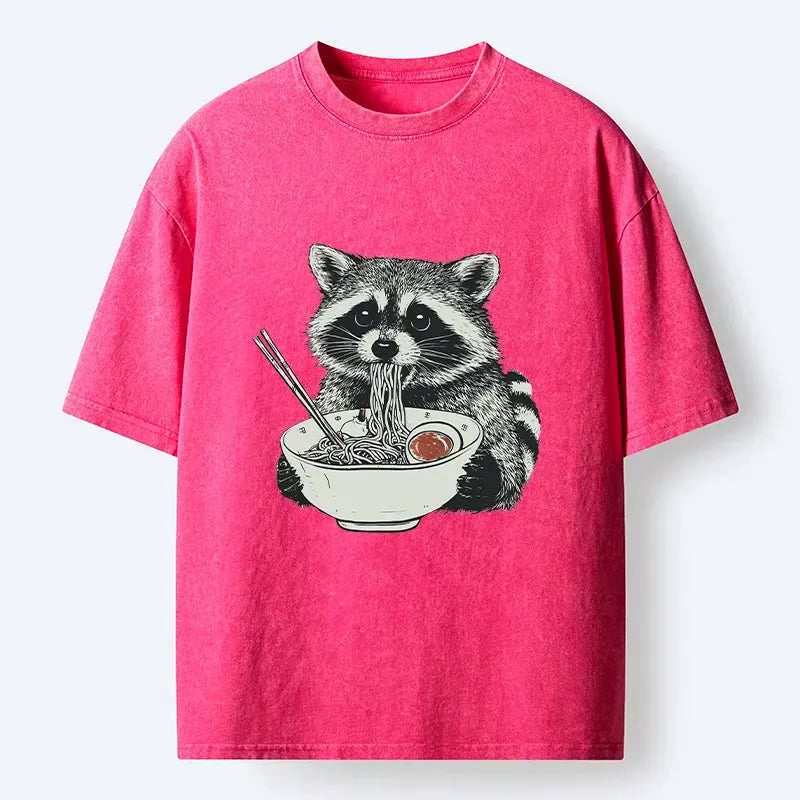 funny raccoon eating ramen t-shirt for daily wear