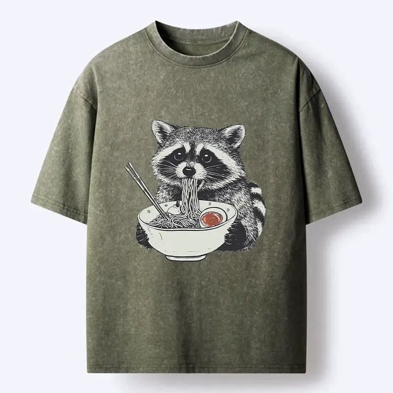 funny raccoon eating ramen t-shirt for daily wear
