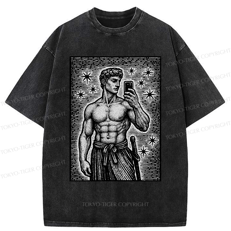 Kyoto-Lion Workout Selfie David Washed T-Shirt
