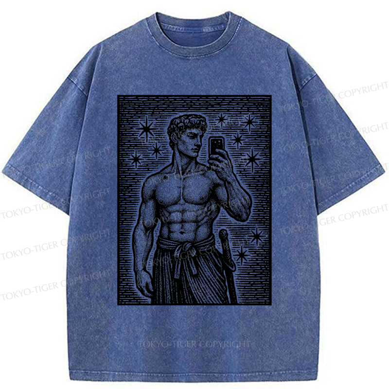 Kyoto-Lion Workout Selfie David Washed T-Shirt