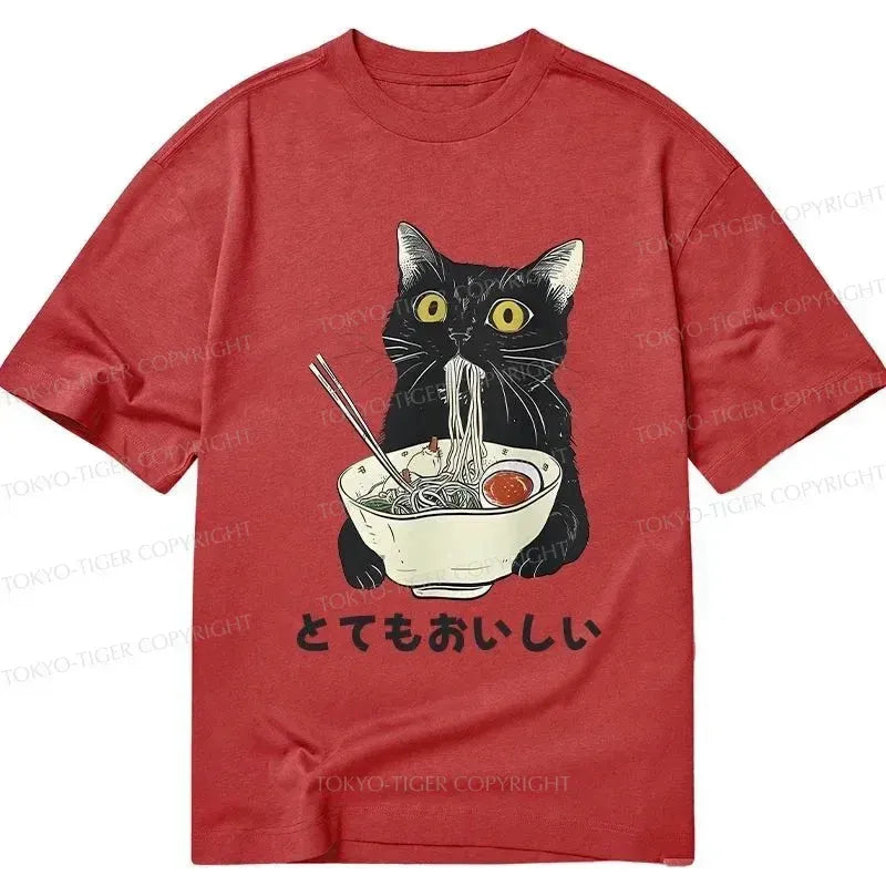 Funny Cat Eating Ramen T-Shirt for Women