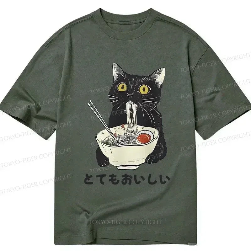 Funny Cat Eating Ramen T-Shirt for Women