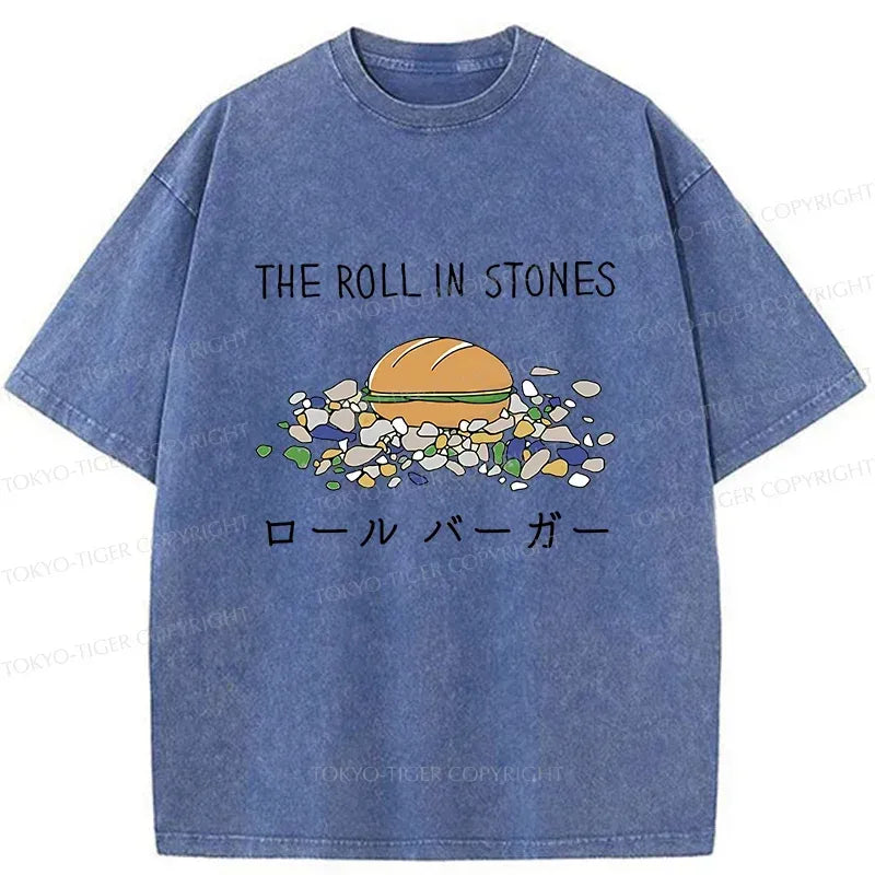 Washed Unisex T-Shirt with Funny Hamburger Print