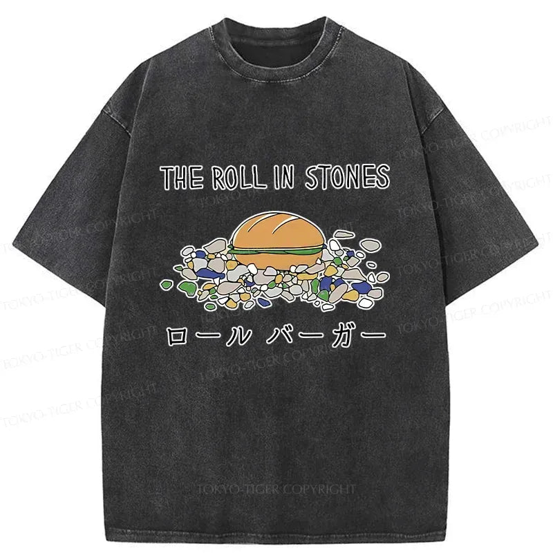 Washed Unisex T-Shirt with Funny Hamburger Print