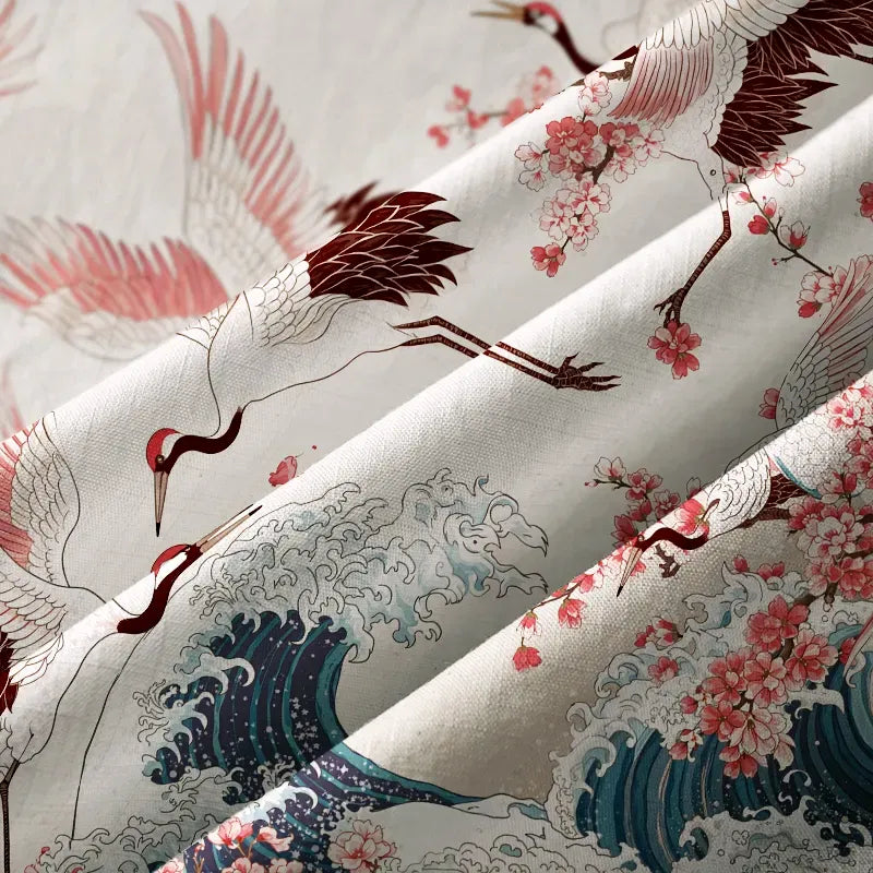 Kyoto-Lion Cranes Dancing On The Waves Button-up Shirt