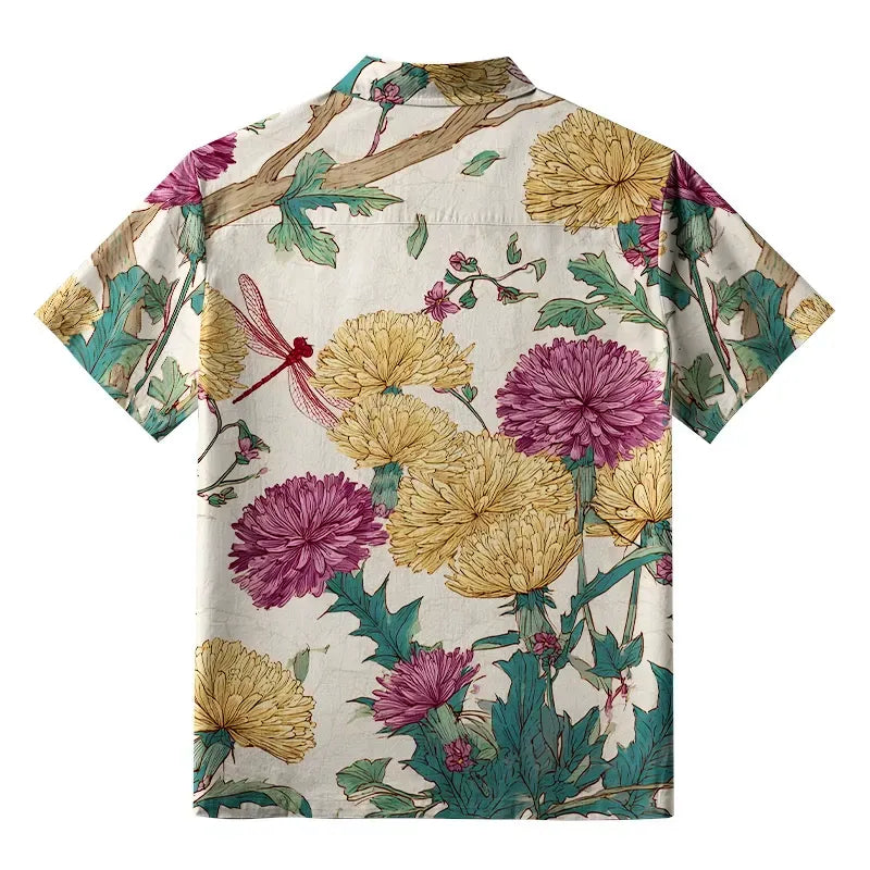 Kyoto-Lion Vivid Chrysanthemums In Nature Aloha Hawaiian Shirt