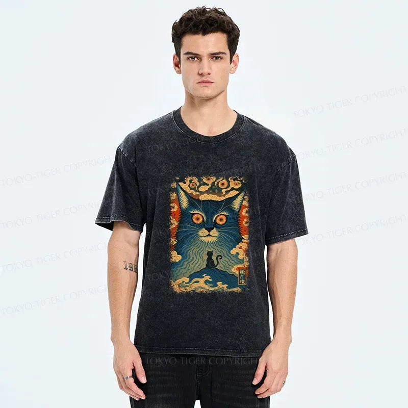 washed ukiyo-e cat tee for vacation