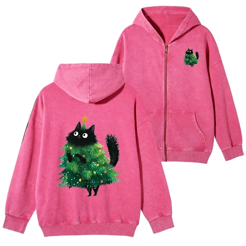 washed unisex hoodie with Japanese cat design