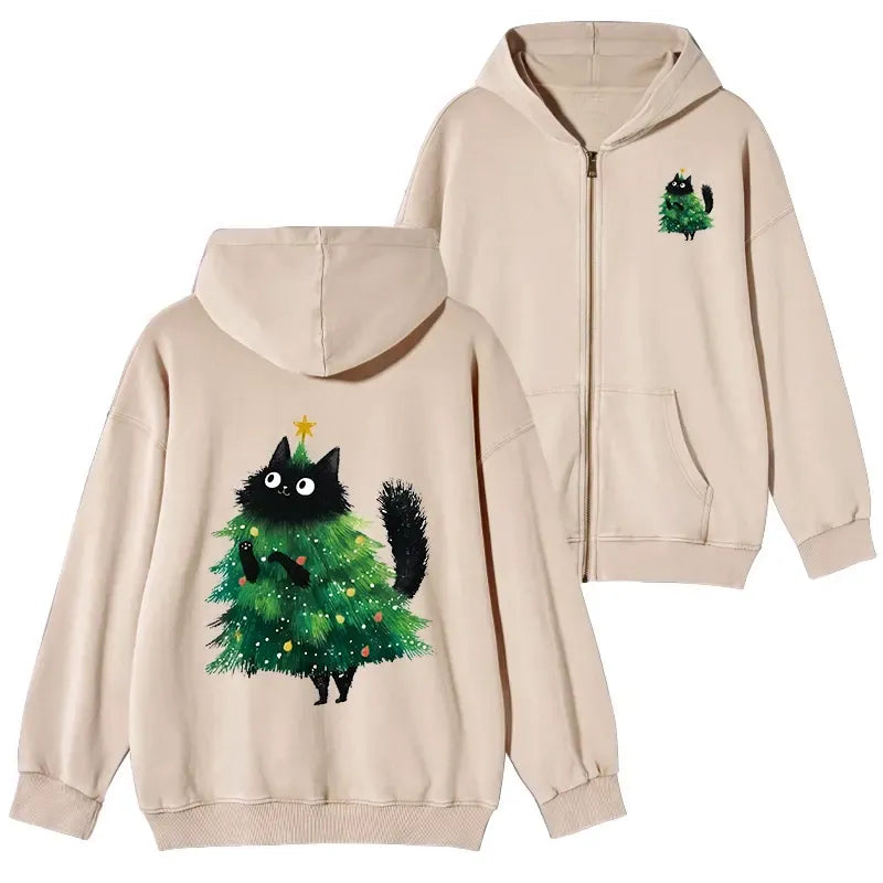 washed unisex hoodie with Japanese cat design