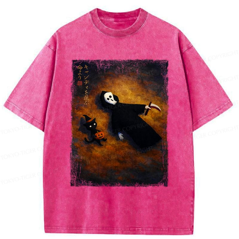 Japanese style skeleton cat tee
