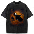 Halloween skeleton cat washed t-shirt